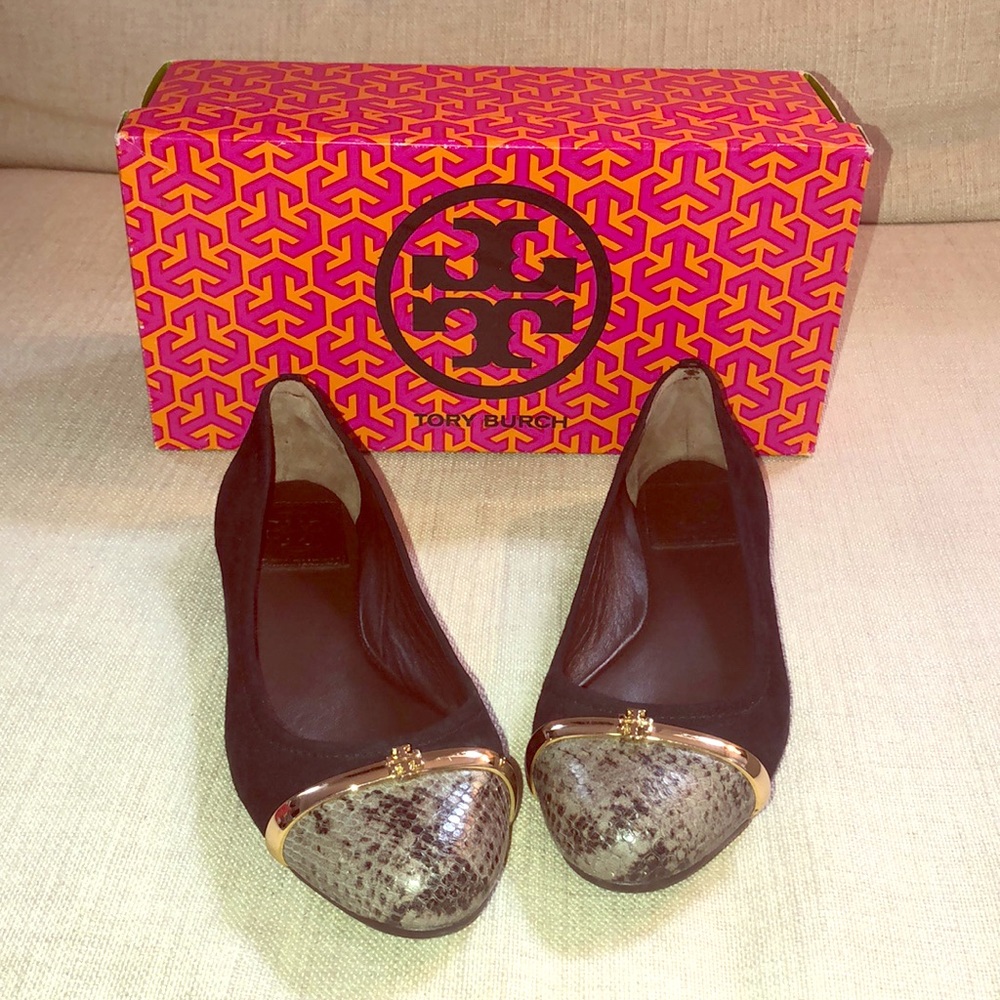 Tory Burch Pacey Driver Ballet- softy suede/snake